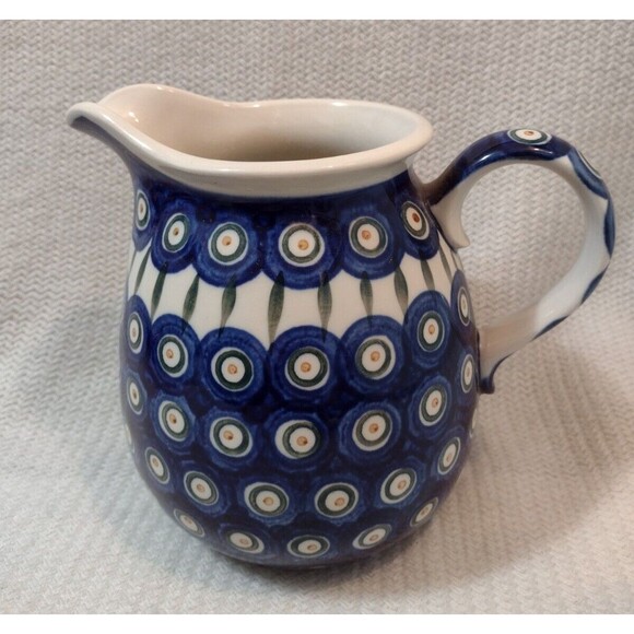 Boleslawiec Polish Pottery Pitcher Jug Peacock-6 Cup -6" Tall-Handpainted-POLAND - Picture 1 of 7